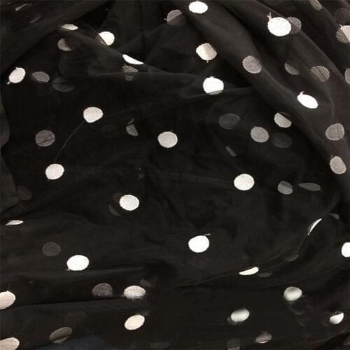 150cm wide Black Soft Mesh Tulle Tissue Embroidered White Polka Dots High Quality Fashion French Lace Fabric 1Yard