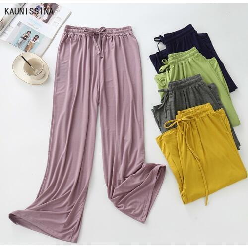 Womens Modal Soft Home Trousers Solid Sleep Bottoms Wide Leg Women Pajamas Pants Bottoms Sleepwear Long Lounge Pants 17 Colors