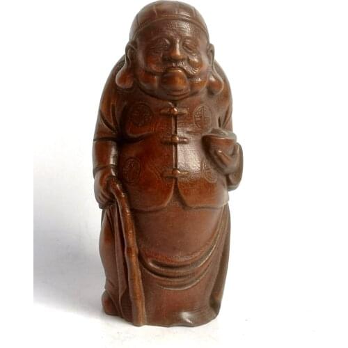 YIZHU CULTUER ART Collection China Old Boxwood Hand Carved Rich Man Statue Family Decoration