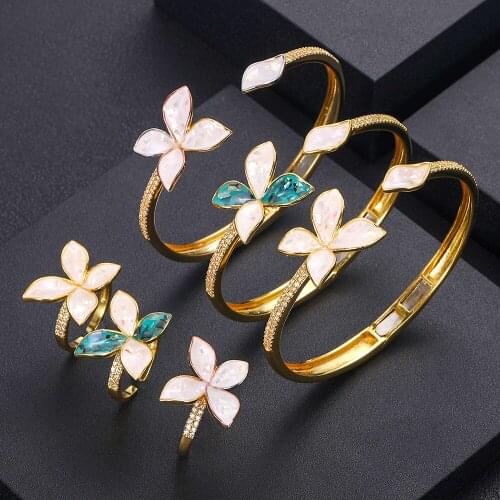 Jankelly Luxury LEAF drop Bangle Ring Sets Fashion Dubai Silver Bridal Jewelry Sets For Women Wedding brincos para as mulheres