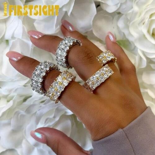 2020 new Bling Big Zircon Stone Gold Silver Color Hip Hop RIngs for Women Man Fashion Wedding Engagement Jewelry Best Gift