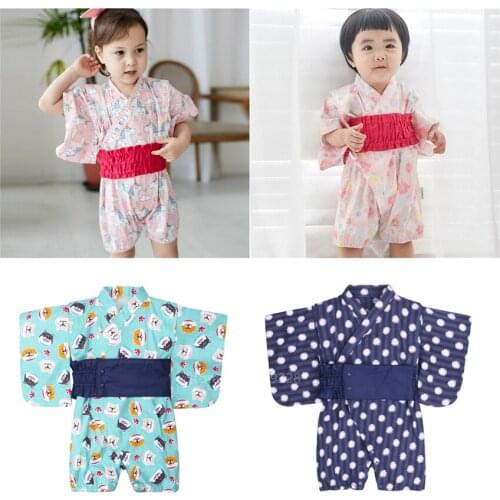 Japanese Traditional Clothing Yukata Kids Baby Boy Kids Cute Animal Printed Asian Toddler Retro Kimono Jumpsuit Obi Romper Set
