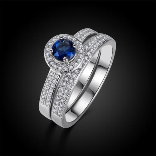 Jewellery Jewelry Ring Set white Gold Color Round Blue Crystal Rings set gift Stackable Wedding Bague for Women Distribution