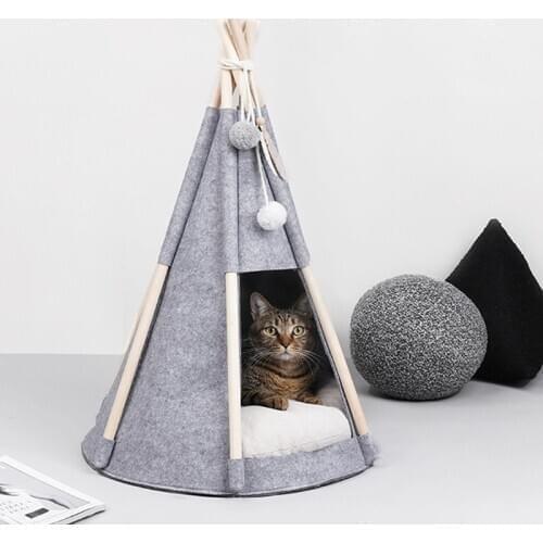 Pet Tent Bed, Pet Teepee Dog Cat Bed with Thick Pad, Dog Supplies Felt Pet Bed, Portable Foldable Durable Pet