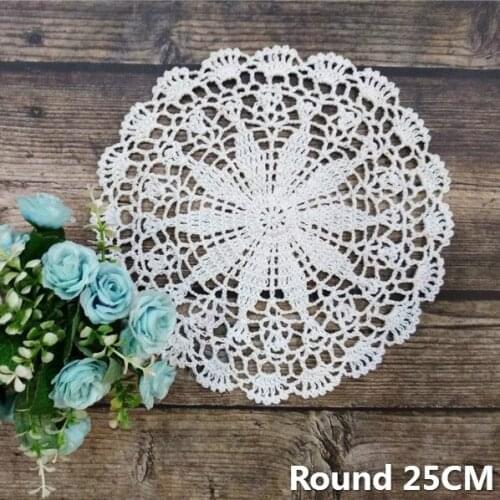 Round 25CM Pastoral Cotton Lace Christmas Placemat Crochet Flowers Table Coaster Cloth Kitchen Dinner Doily Tea Mug Wedding