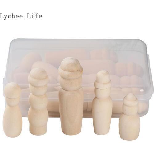 Lychee Life 10Pcs/set Peg Dolls Unfinished Wooden People Craft Family Set Handmade Accessories Figures Doll Bodies Home Decor