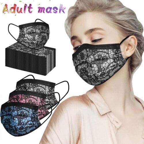 50pc Disposable Adult Mask Black Lace Mask Masque Lace Protection 3 Layer Facemasks Mouth Cover Mascarillas Halloween Cosplay
