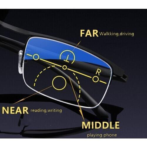 Metal Titanium Multifocal Reading Glasses Men Progressive Bifocal Ray UV Protect Presbyopic Glasses Half Frame Women Eyeglasses