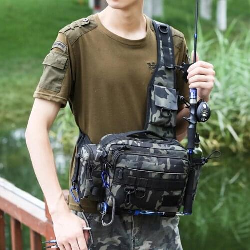 Multifunctional Fishing Tackle Bag Shoulder Messenger Fishing Pockets Waterproof Fishing Rod Lure Bag Outdoor Sports Storage Bag