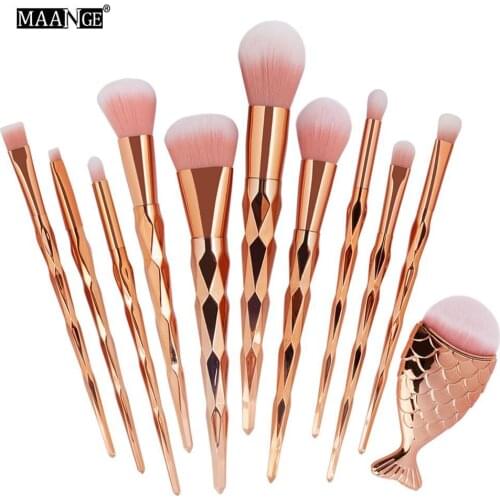 1Pcs/SET Diamond Rose Gold Makeup Brushes Set Fish Tail Fishtail Shaped Foundation Powder Make up Brushes Tools pinceis sereia