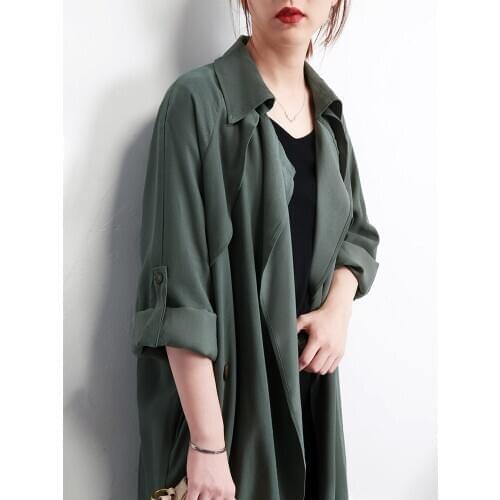 Drape Trench Coat 2020 Autumn New Mid-Length Loose Korean-Style Long-Sleeved Army Green Black Draping Effect Trench Coat Women