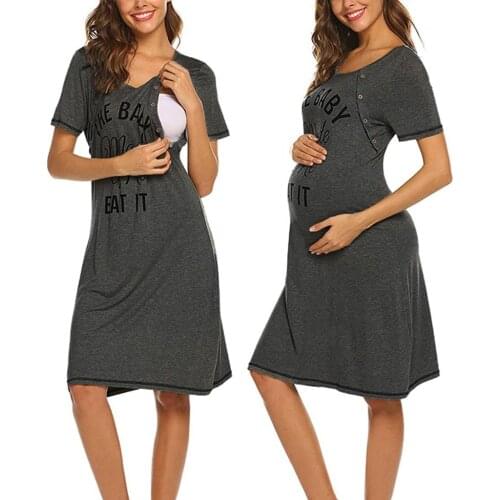 Short Sleeve Dresses Clothes For Pregnant Women Maternity Letter Printing Nursing Dresses For Breastfeeding Robe Femme