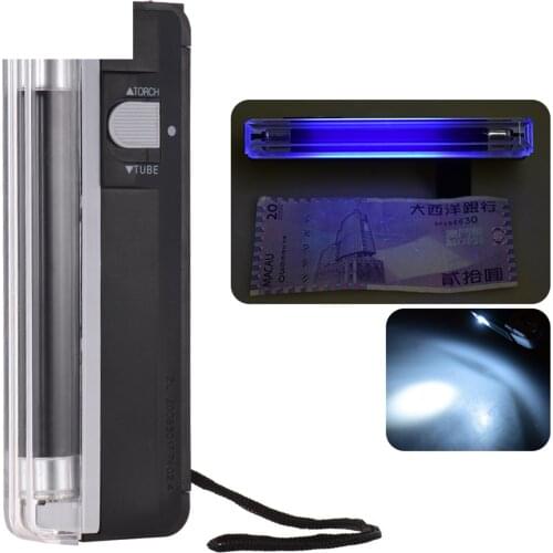 2-in-1 Portable Mini Money Detector Counterfeit Cash Currency Banknote Bill Checker Tester UVLight Flashlight for USD EURO POUND