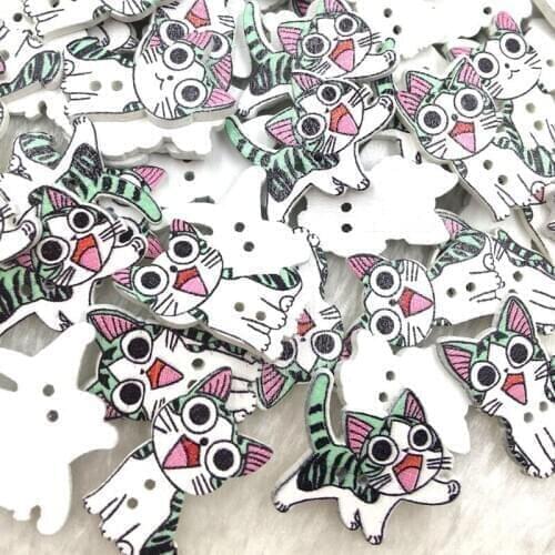 30pcs Lovely Cat Painted Wooden Decorative Buttons Wood ButtonFor Scrapbooking Craft Sewing Supplies 26x17mm WB366