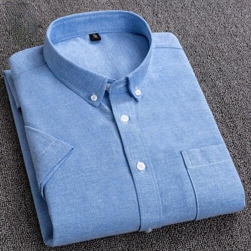 Mens Short-Sleeved Shirt Summer Casual Business Button Down Shirts Oxford Shirt Male Youth Middle-Aged Mens Vintage Clothing