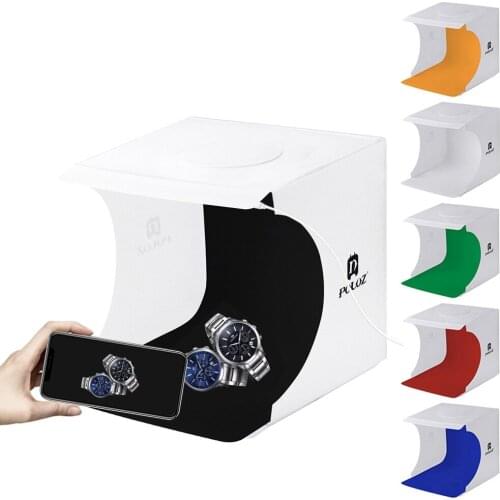 PULUZ 23*23cm 9" Mini Folding Studio Diffuse SoftBox Lightbox With LED Light Black White Photography Background Photo Studio box