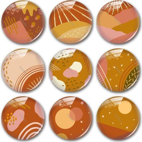 Geometric pattern glass cabochon,Orange red yellow Digital images Round photo glass cabochon demo flat back Making findings