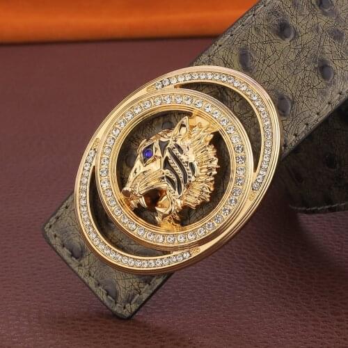 Tiger slide buckle belts men genuine leather high quality 3.8cm Wide Waist Strap Cowskin brand luxury Black cintos masculinos