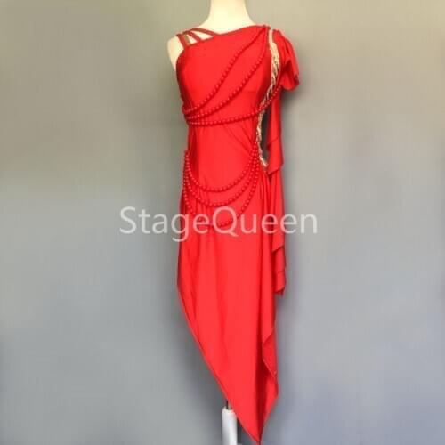 High Quality Sexy Latin Dance Dress Women Red Pearls Rhinestone Ballroom Dancewear Professional Competitive Kids Dresses