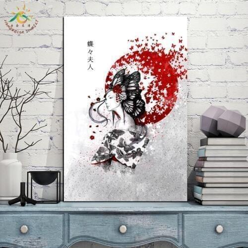 Japanese Art Butterfly Lady Modern Art Vintage Canvas Painting Prints and Posters Decrative Wall Pictures for Living Room