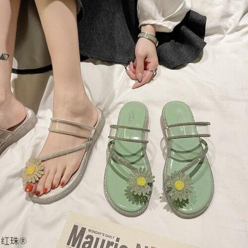 Little Daisy Flat toe The New Slipper Women Two Wear Summer Fashion Outside Wedges Blingbling Concise Sandals Low 1cm-3cm Solid