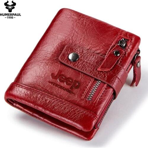 HUMERPUAL Genuine Leather Women Wallet Female Coin Purse rfid Small Card Holder Portomonee Lady Red Walet Money Bag for Gift