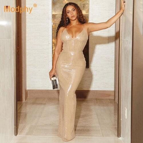Celebrity Evening Party Long Dress Women Sexy Sleeveless Sequin Bodycon Women Runway Dress Female 2020 New Summer Fashion