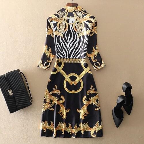 Yellow Print Vintage Women Designer Runway Fashion 3/4 Sleeve V-neck XXL Party Holiday Elegant Knee-Lenght Dress
