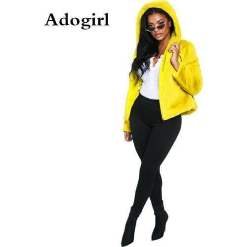 Women Winter Solid Color Fur Jacket Woolen Coat Thick Warm Fur Office Lady Zipper Faux Fur Coat Hooded Jacket Plus Size XXL
