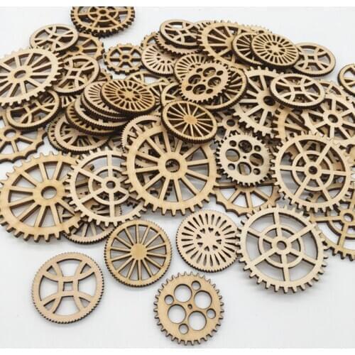 100 Pieces Mixed Size Hollow Gear Unfinished Wood Pieces Wood Embellishments Home Decoration Embellishments Scrapbooking Supply