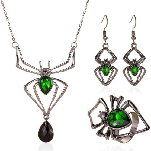 3PCS Suit Decorative Accessories Trend Spider Pendant Necklace Earrings Ring Retro Creative Trend Set Fashion Wild Party Gift