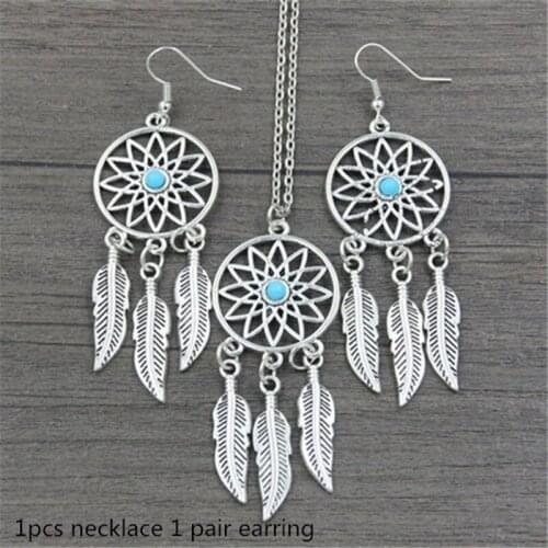 3pcs/Set Bohemian Style Pendant Dreamcatcher Earrings Feather Necklace Earrings For Women Gifts