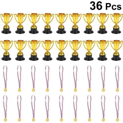 36PCS Plastic Trophies And Medals ChildrenS Toys Mini Winner Trophies Gold Cups Medals for Children Early Learning Toys Prizes