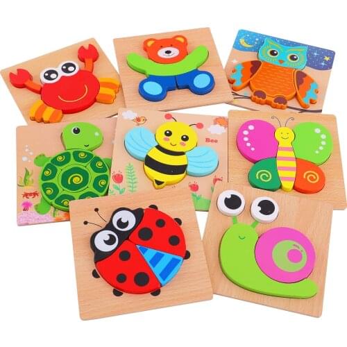 Baby Toys Wooden 3d Puzzle Tangram Shapes Early Learning Cartoon Animal Intelligence Jigsaw Puzzle Game For Children Educational