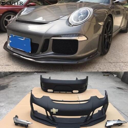 911 997 change to 991 GT3 Style Car body kit front bumper lip rear bumper diffuser rear spoiler for Porsche 911 997 05-12