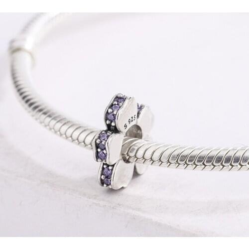 925 Sterling Silver Purple Zircon Five Flower Pieces Beaded Fit Original DIY Bracelet Pendants Necklace For Pandora Accessories