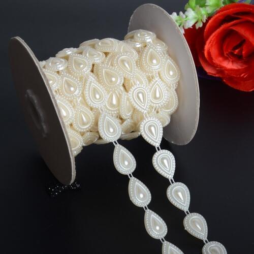 BOLIAO 2 Yard 13mm 1/2" Width Water Drop ABS Plastic Imitation Pearl Chain Trim Wedding Dress Bouquet Decoration DIY R2075