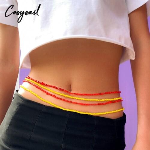 Cosysail 4Pcs/Set Bohemian Beaded Chain Waist Belly Chain for Female Summer Beach Bikini Body Jewelry Vacation 2021 Gift