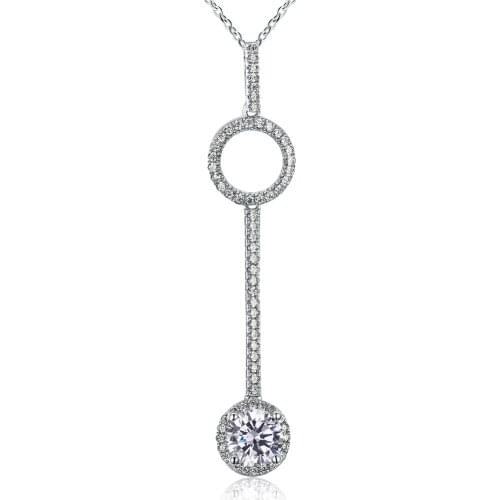 SILVERHOO Genuine Sterling Silver 925 Jewelry Shining Key Long Pendant Necklaces For Women Large Clear Cubic Zirconia Necklace