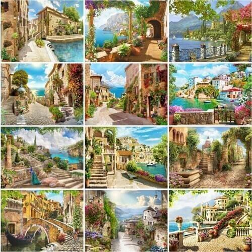 Evershine 5D DIY Diamond Painting Town Rhinestone Picture Full Square Diamond Embroidery Seaside Landscape Home Decorations