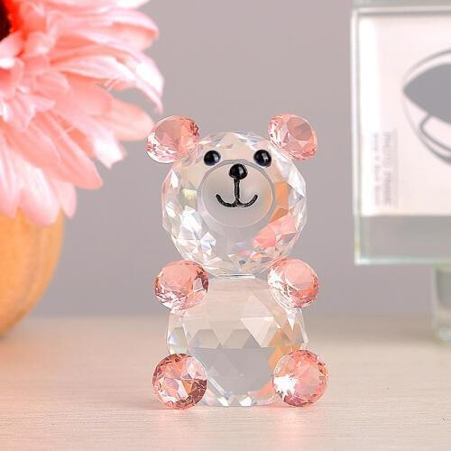 H&D Pink Glass Crystal Bear Figurines Paperweight Craft Art&Collection Souvenir Birthday Christmas Home Wedding Gifts Decoration