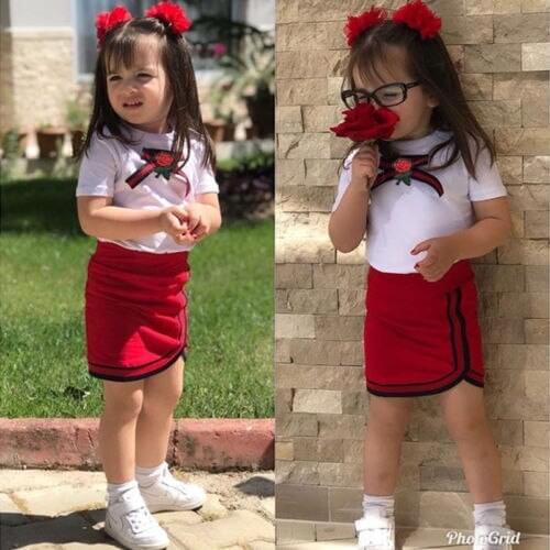 FOCUSNORM Girls Uniform Newborn Kid Baby Girls Clothes Sets Bow Flower Tie Tops T-shirt Short Mini Party Wedding Tutu Skirt 1-7Y