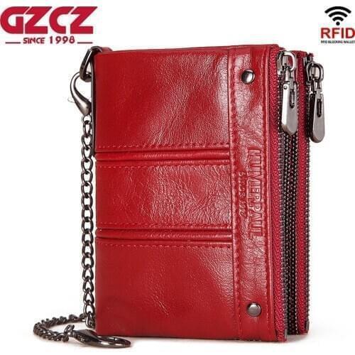 GZCZ 2020 Cowhide Leather Women Wallet Soft Coin Pocket Small Perse Female Wallets Card Holders Luxury Brand Zipper Purses