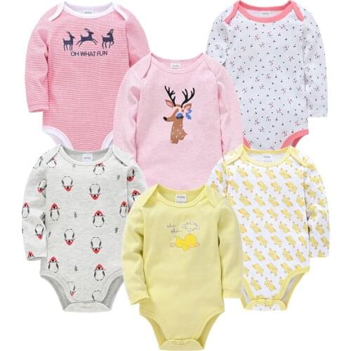 Kavkas 3 6 PCS/SET Cotton Autumn Baby Girl Clothes Cartoon Print 0-24 months Unicorn Body Bebe Long Sleeve Bodysuit