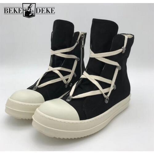 High-Top Canvas Shoes Men Luxury Brand Trainers Casual Ankle Platform Boots Zip Combat Work Army Boots Plus Size Winter Sneakers