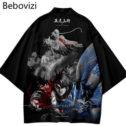 Bebovizi Kimono Cardigan Yukata Haori Men Traditional Anime Dragon Print Female Asian Clothes Samurai Shirt Cosplay Japanese