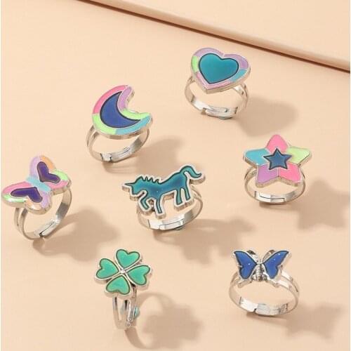 Heart Emotional Temperature Change Ring Pony Butterfly Temperature Ring Ring European and American Fashion Jewelry Accessories