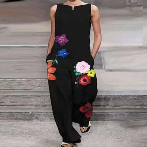 Rompers Women Jumpsuits 2021 Female Casual Wide Leg Pants OL Party Overalls Sexy V Neck Lapel Neck Print Playsuits 5XL