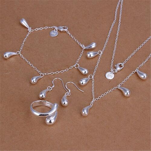 Hot silver color jewelry set fashion female noble classic water drops pendant necklace bracelets ring Drop Earrings S217