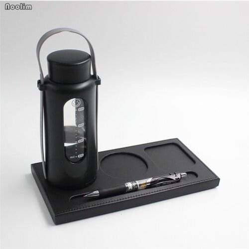 Creative Leather Multifunctional Black Coaster Three-hole Cup Holder Pen Holder Conference Room Office Desktop Storage Tray